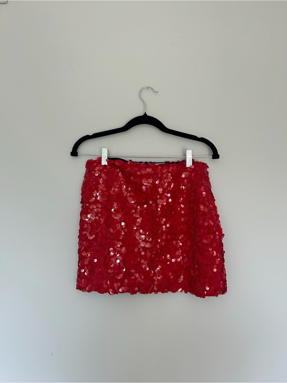 Red Sequin Mini Skirt